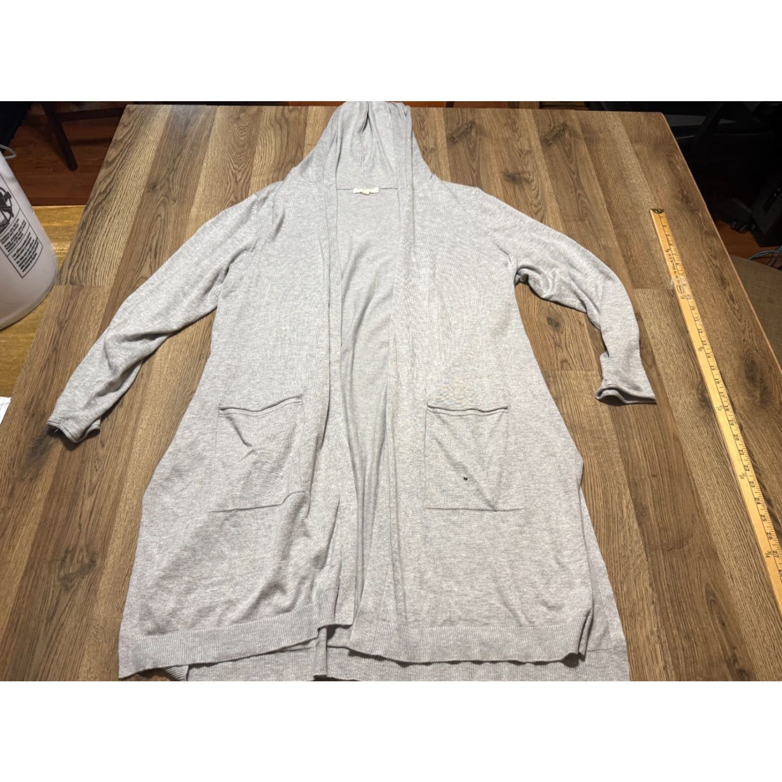 Vintage Peyton Promise Sweater Cardigan Hooded, Women's Plus 1X, Gray, Long Open Knit, Open, Regular, Casual, Fall Winter Spring Summer, 1X, Women Size XL / US 12-14 / IT 48-50 - 2 Thumbnail