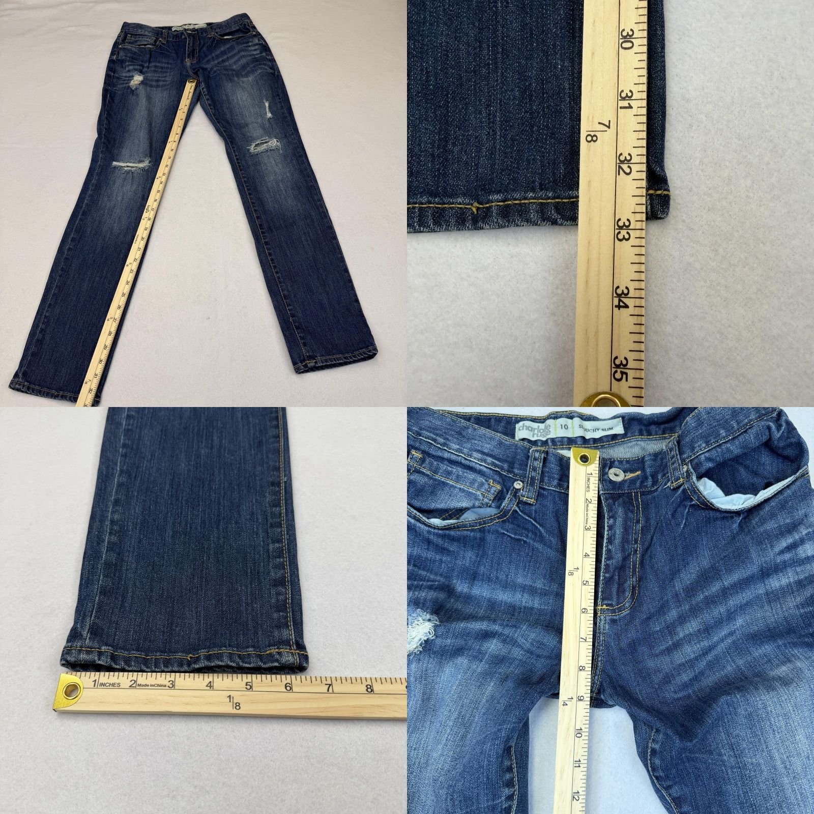 Vintage VINTAGE Charlotte Russe Jeans Womens 10 Blue Slouchy Slim Distressed Straight 33x33 Size 32" / US 10 / IT 46 - 8 Thumbnail