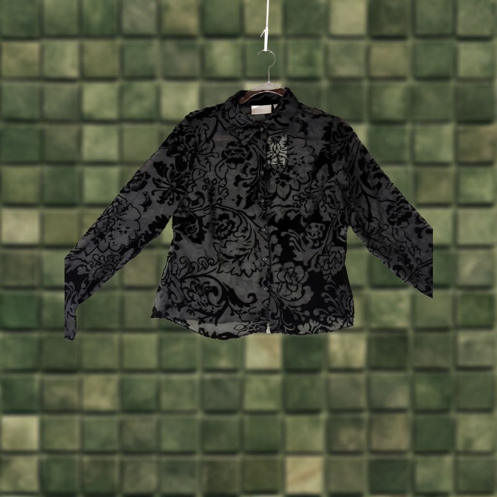 Worthington Worthington Black Velvet Bell Sleeve Blouse Top Women 10 NWT Bohemian Gothic Floral Velvety Bodice Shirt Size L / US 10 / IT 46 - 1 Thumbnail