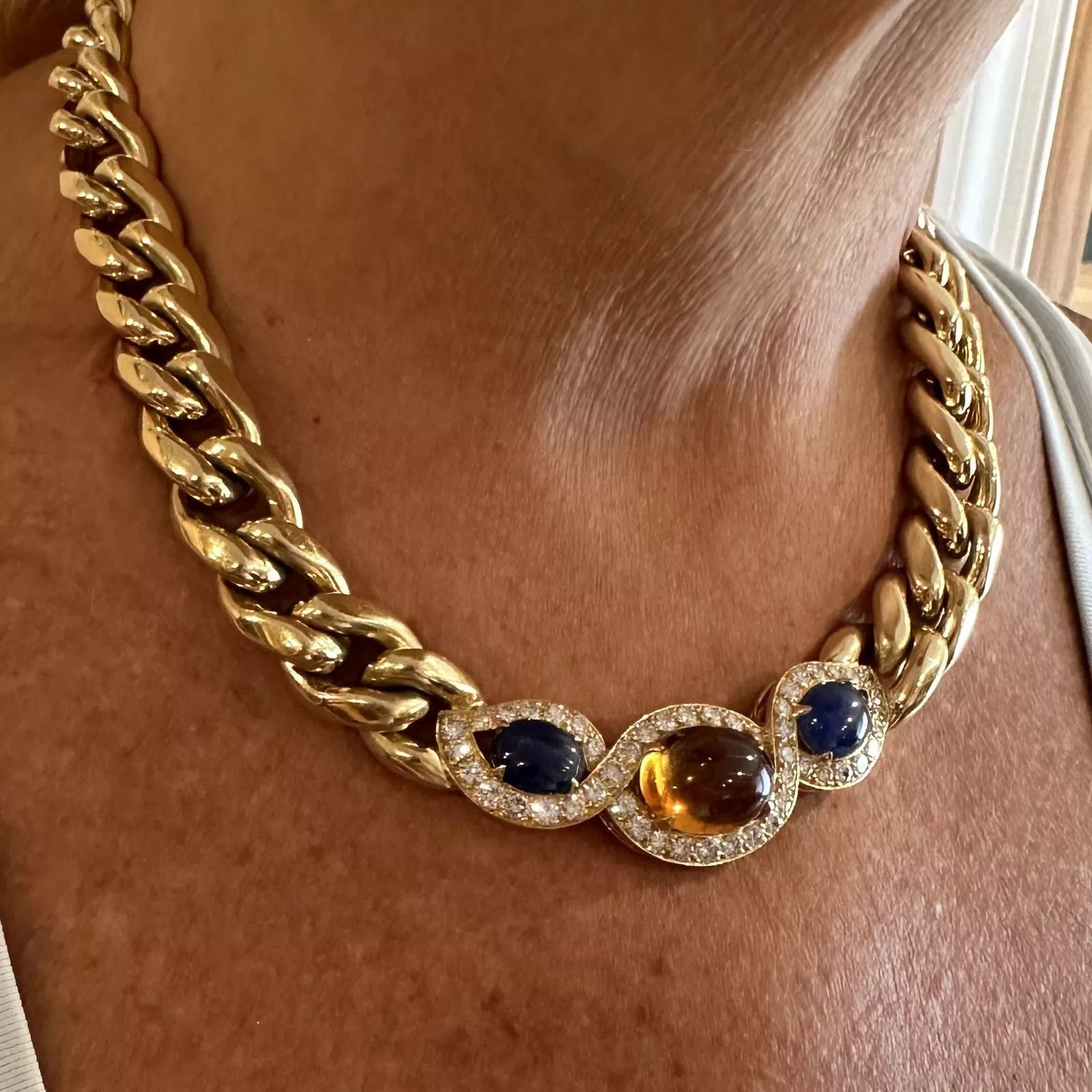 Other Bulgar 18k Gold Diamond Citrine Sapphire Link Necklace Paper Size ONE SIZE - 8 Thumbnail