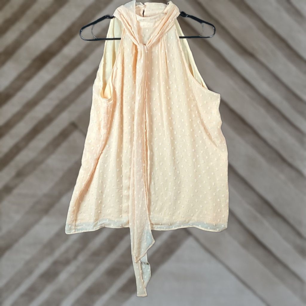Calvin Klein Calvin Klein Womens Blouse Tank Yellow Mock Neck Front Tie Polyester M Sleeveless Regular Size M / US 6-8 / IT 42-44 - 1 Thumbnail