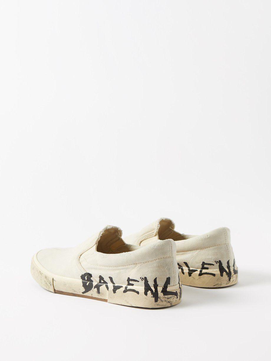 Balenciaga o1s1wg111124 Paris Slip On Graffiti Sneakers in Light Beige Size US 9 / EU 42 - 3 Thumbnail