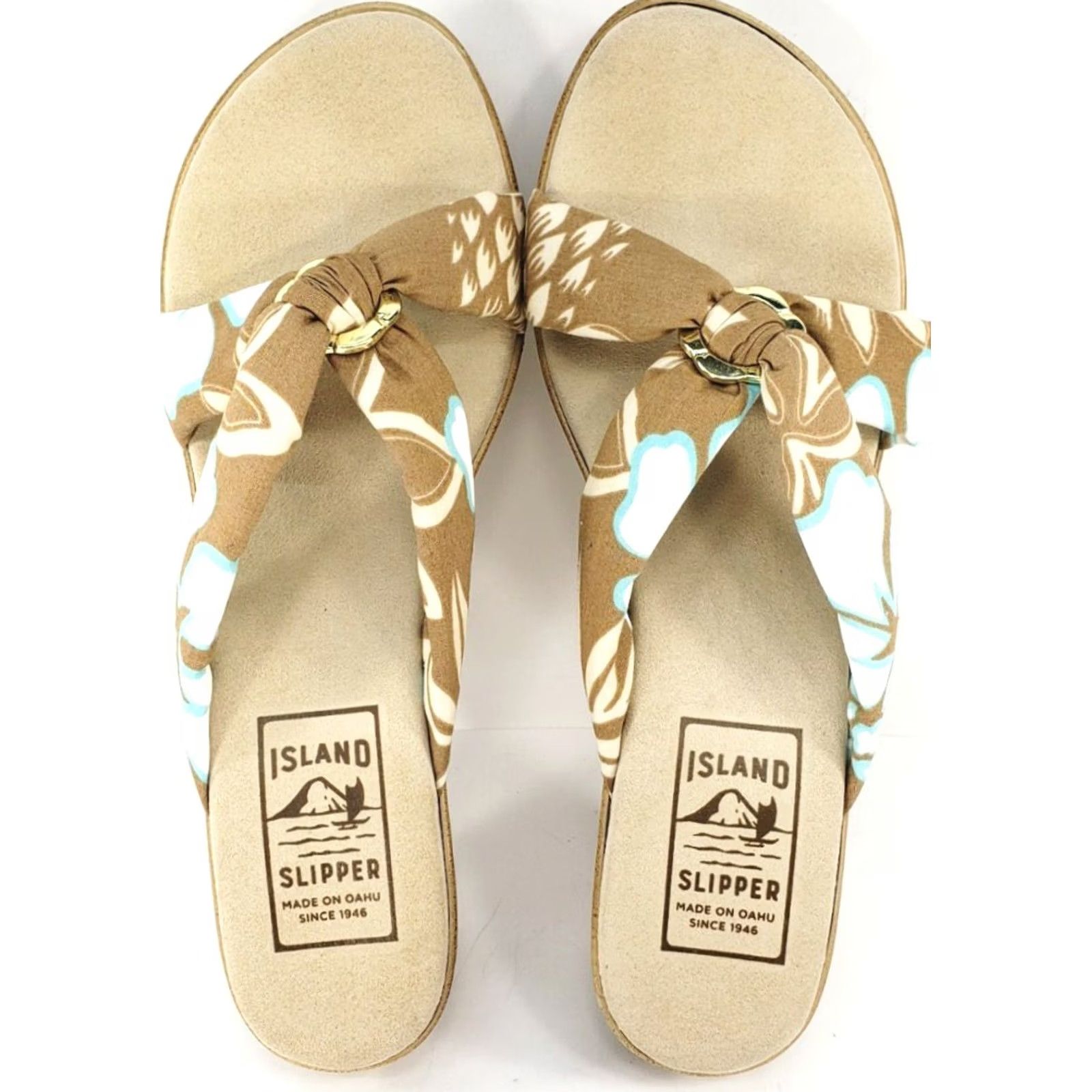 Vintage Island Slipper Women's 10 Brown Blue White Tropical Fabric Slide Wedge Sandal Size US 10 / IT 40 - 6 Thumbnail