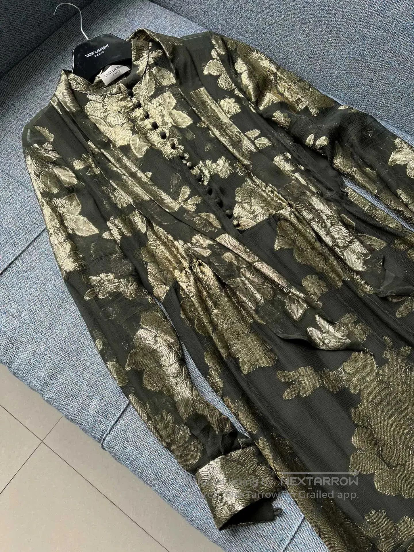 Saint Laurent Paris Saint Laurent Gold Embroidered Long Dress. Size S / US 4 / IT 40 - 2 Thumbnail