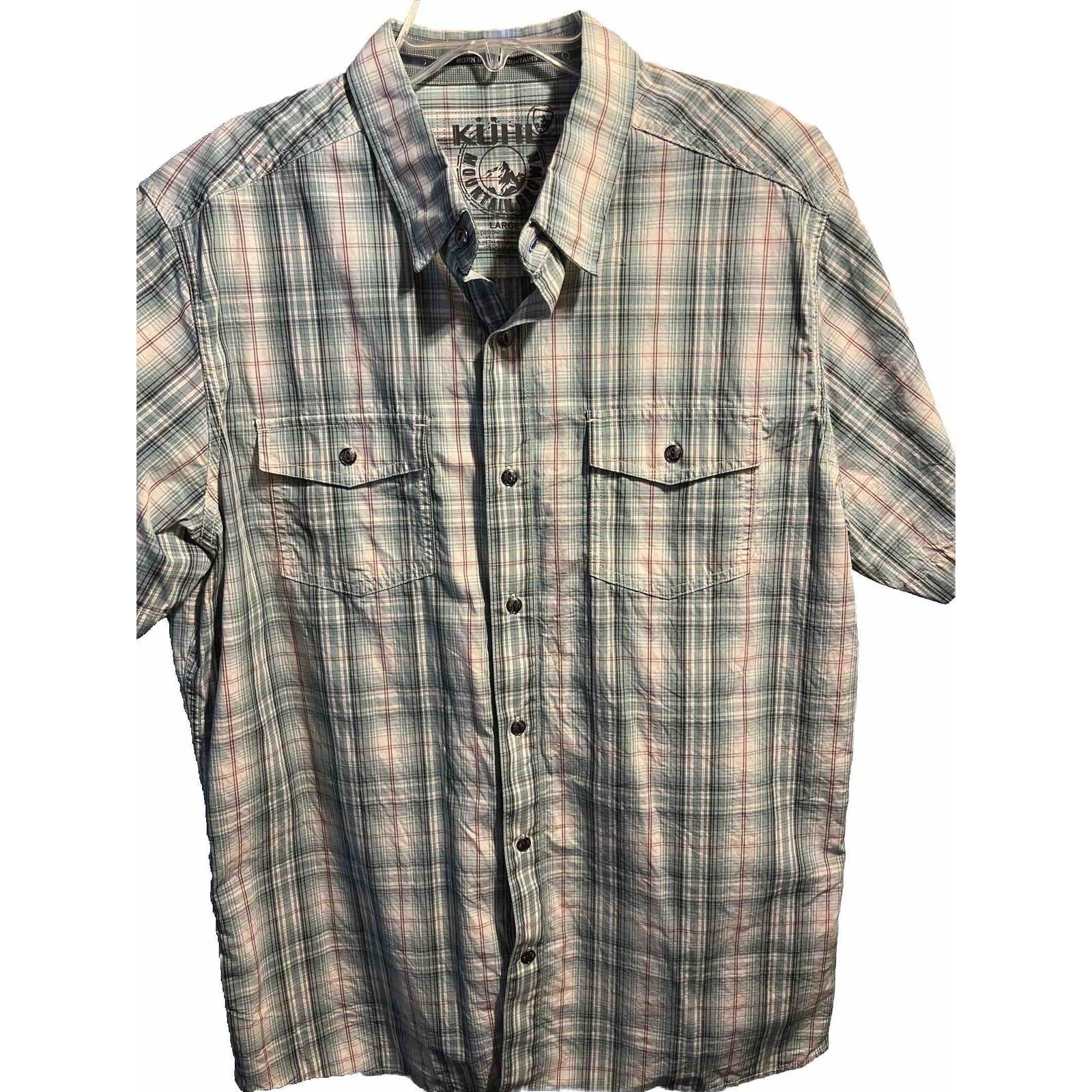 Kuhl Kuhl Men's L Blue Check SS Button Pocket Cotton Linen Shirt Size US L / EU 52-54 / 3 - 1 Thumbnail