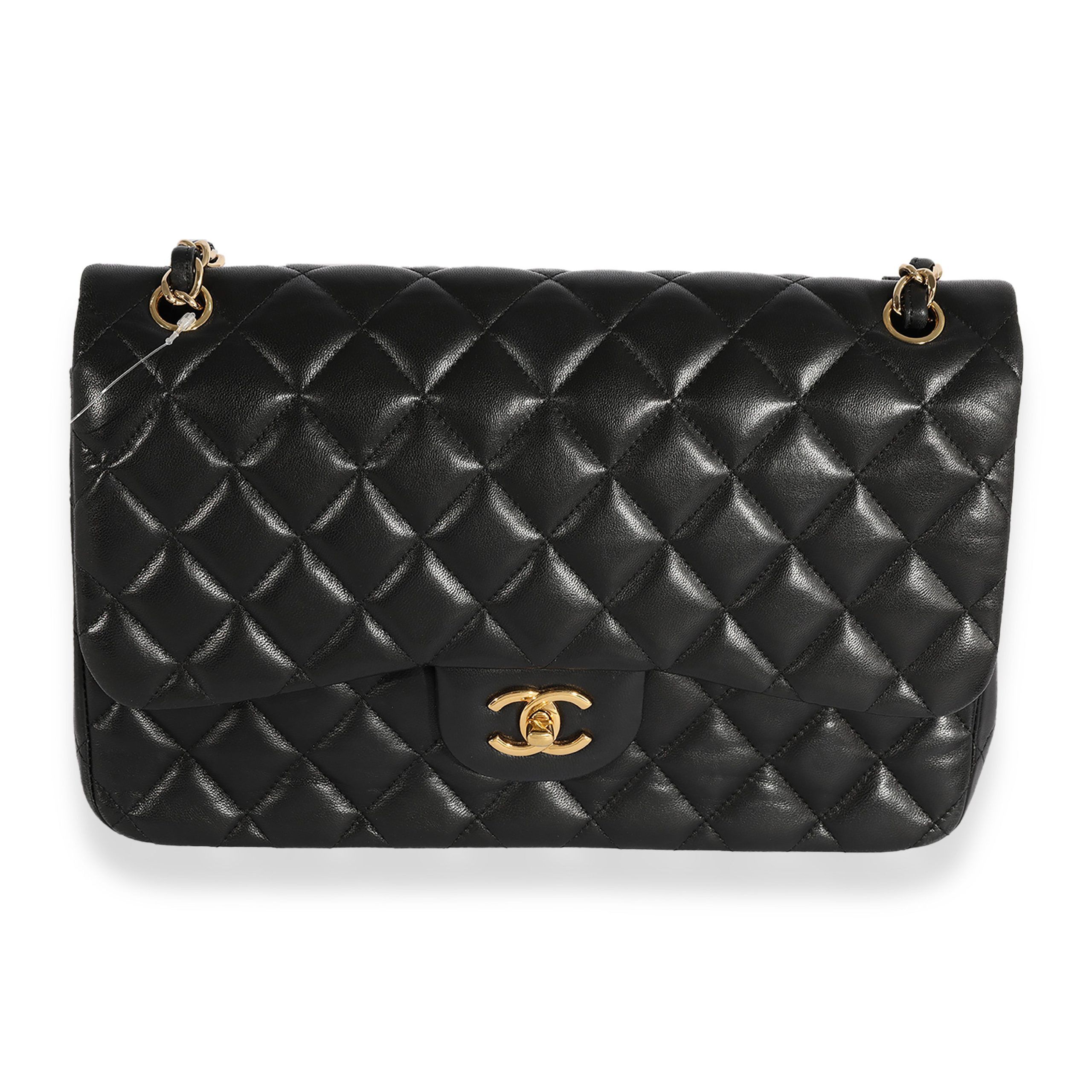 image of Chanel Black Quilted Lambskin Jumbo Double Flap Bag, Women's