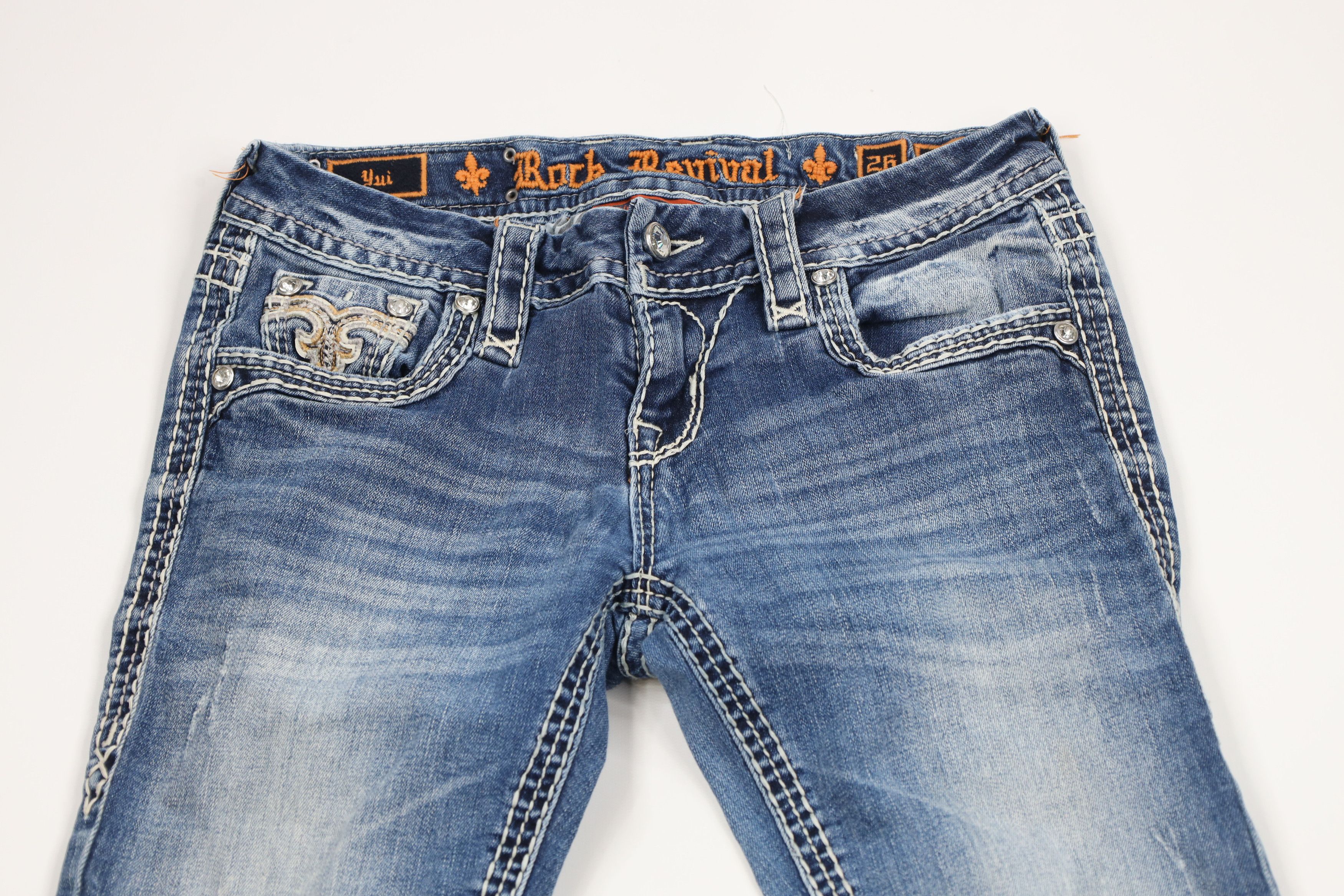 Rock Revival × Vintage Rock Revival Thick Stitch Yui Bootcut Jeweled Denim Jeans Size 26" / US 2 / IT 38 - 2 Thumbnail
