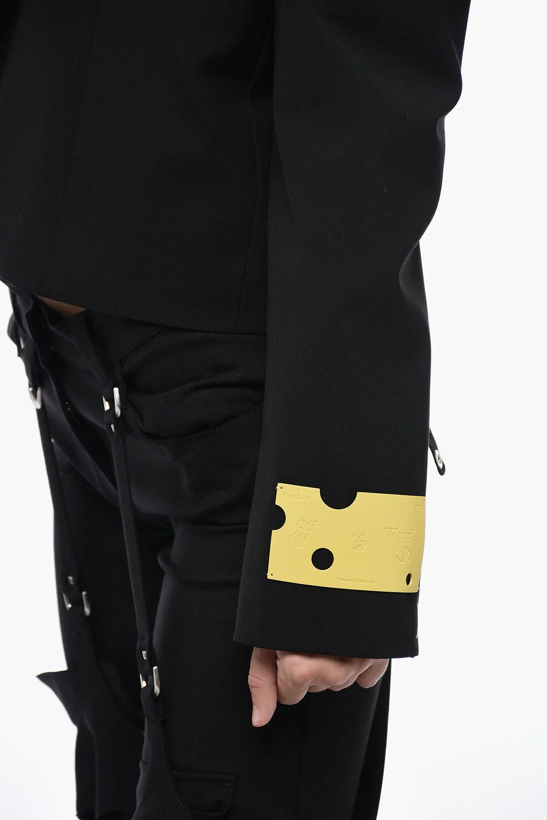 Off-White og1mm0426 Satin-Trimmed Cropped Blazer in Black Size M / US 6-8 / IT 42-44 - 3 Thumbnail