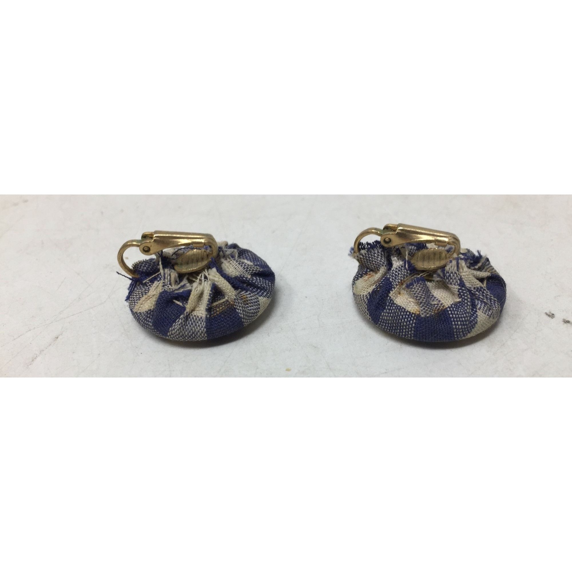 Other Women's White and Blue Gingham Gold Tone Clip On Earrings Size ONE SIZE - 2 Thumbnail