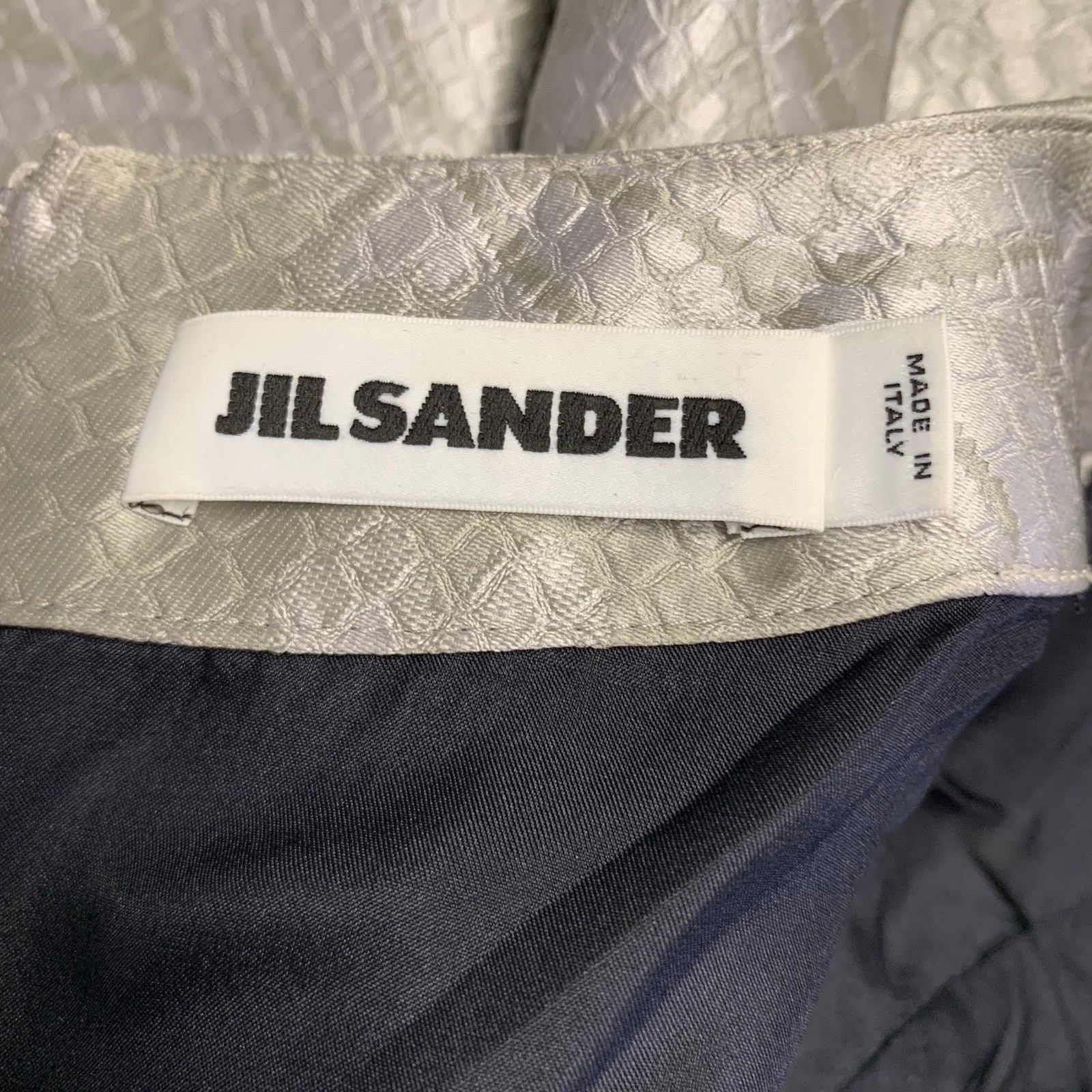 Jil Sander Size 10 Grey Silver Polyester Silk Embossed A-Line Dress Size L / US 10 / IT 46 - 5 Thumbnail