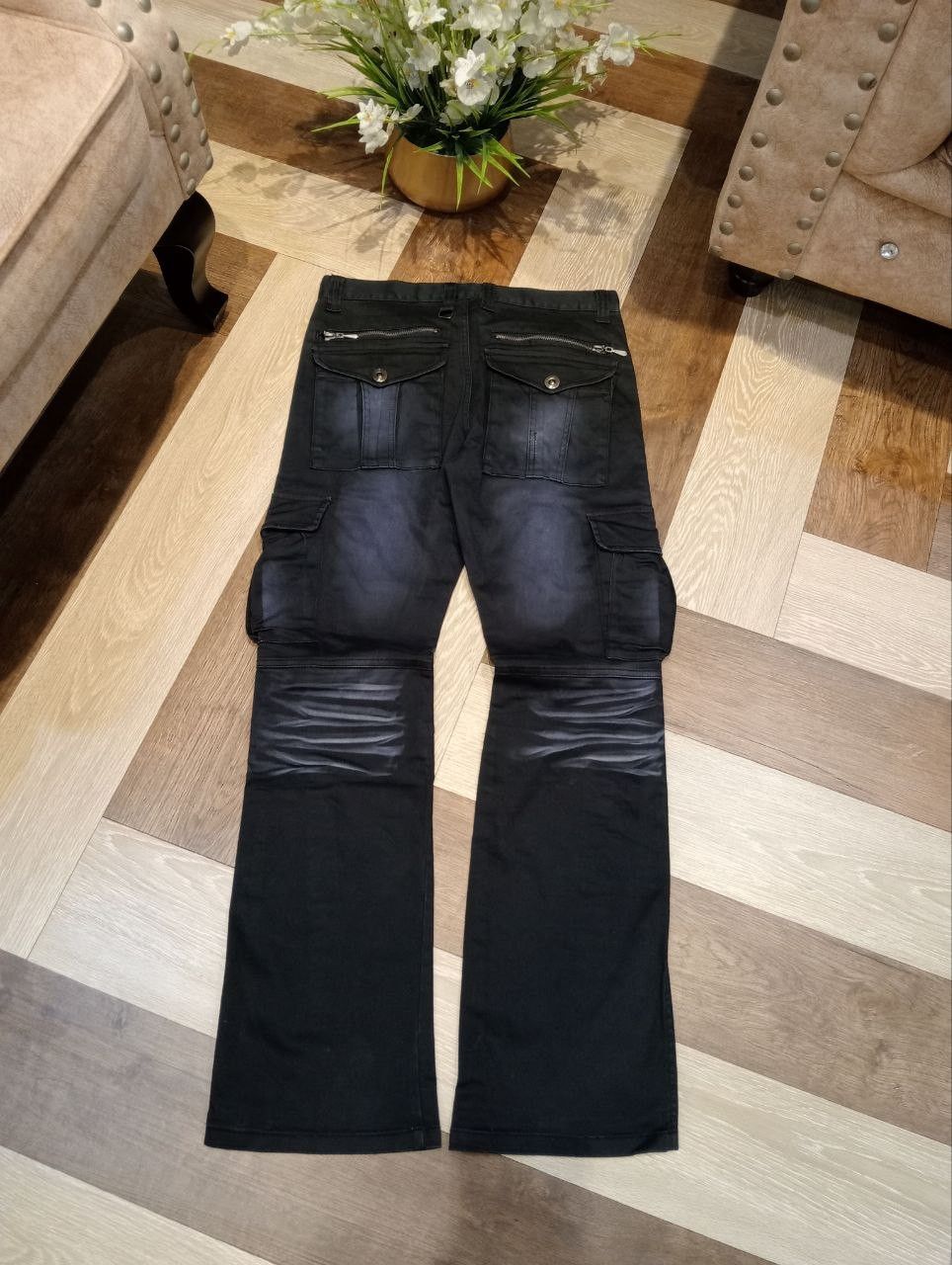 LOWBOX JAPANESE LOWBOX WASHED BLACK FLARED CARGO PANTS Size US 32 / EU 48 - 7 Thumbnail