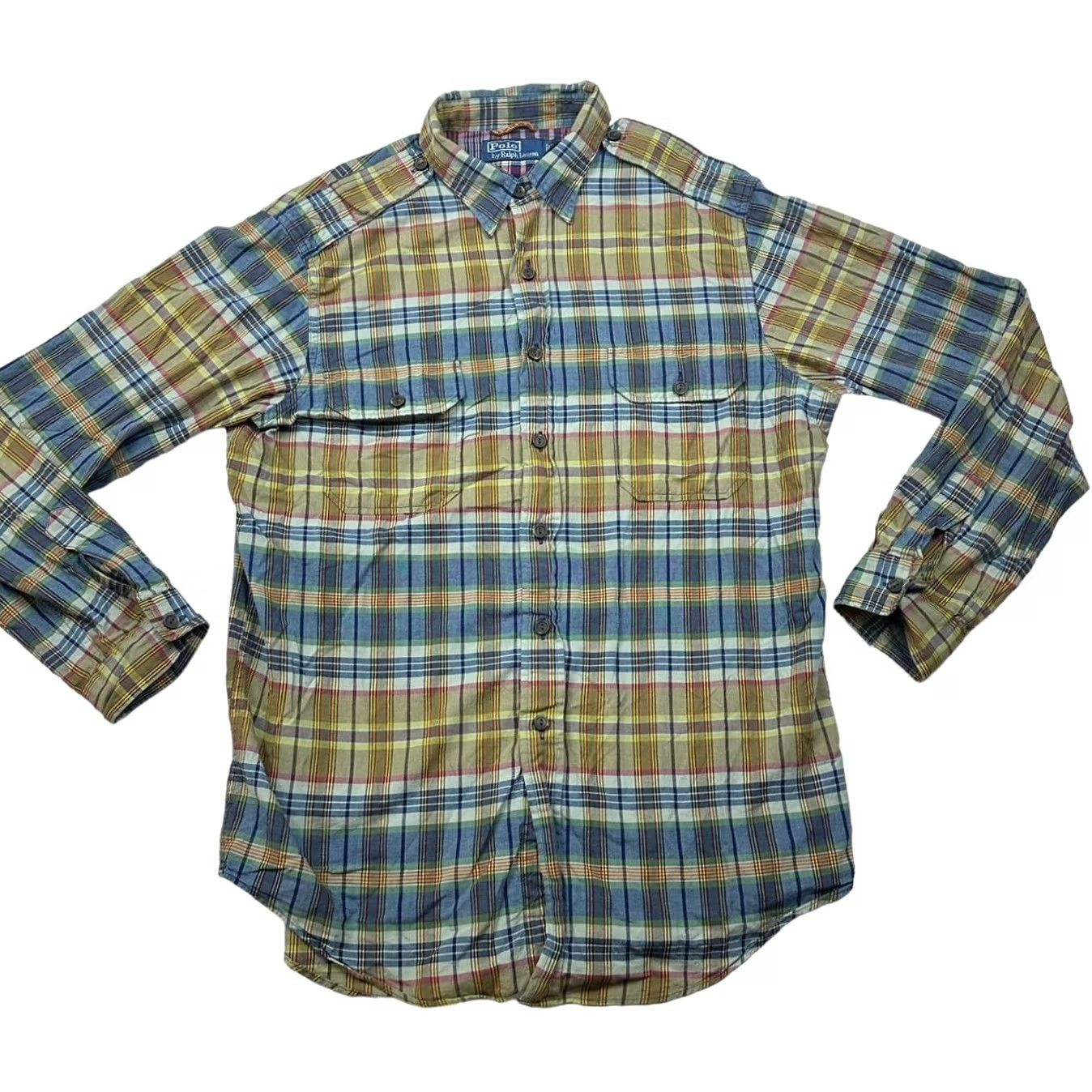 Polo Ralph Lauren VINTAGE Polo Ralph Lauren Men's Military Officer Shirt Large Green/Bro wn Plaid Long Sleeve Size US L / EU 52-54 / 3 - 6 Thumbnail