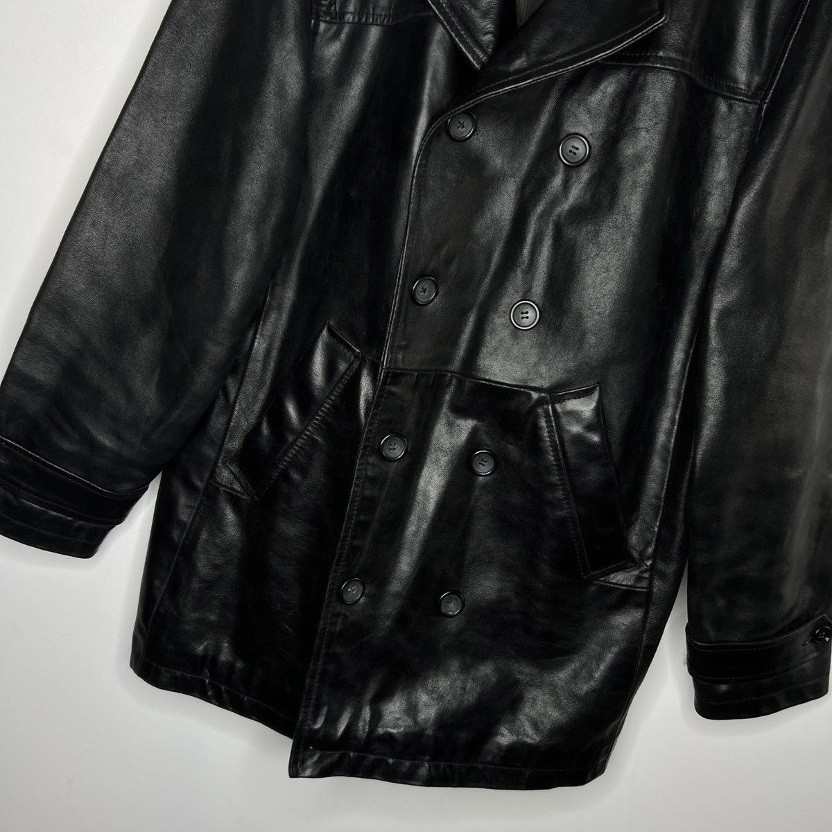 Vintage Vintage Heavy Genuine Leather Coat Double Breasted Black 90s Size US M / EU 48-50 / 2 - 6 Thumbnail