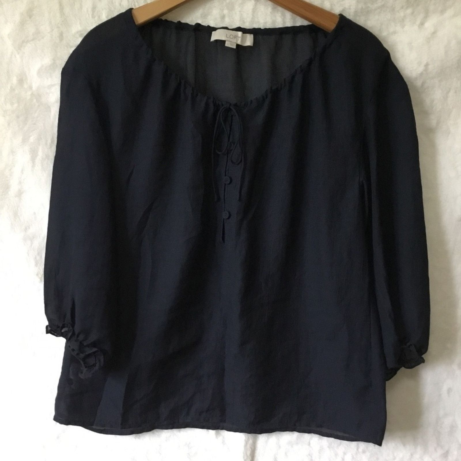 Loft LOFT Navy Sheer Peasant Blouse Size S / US 4 / IT 40 - 1 Thumbnail