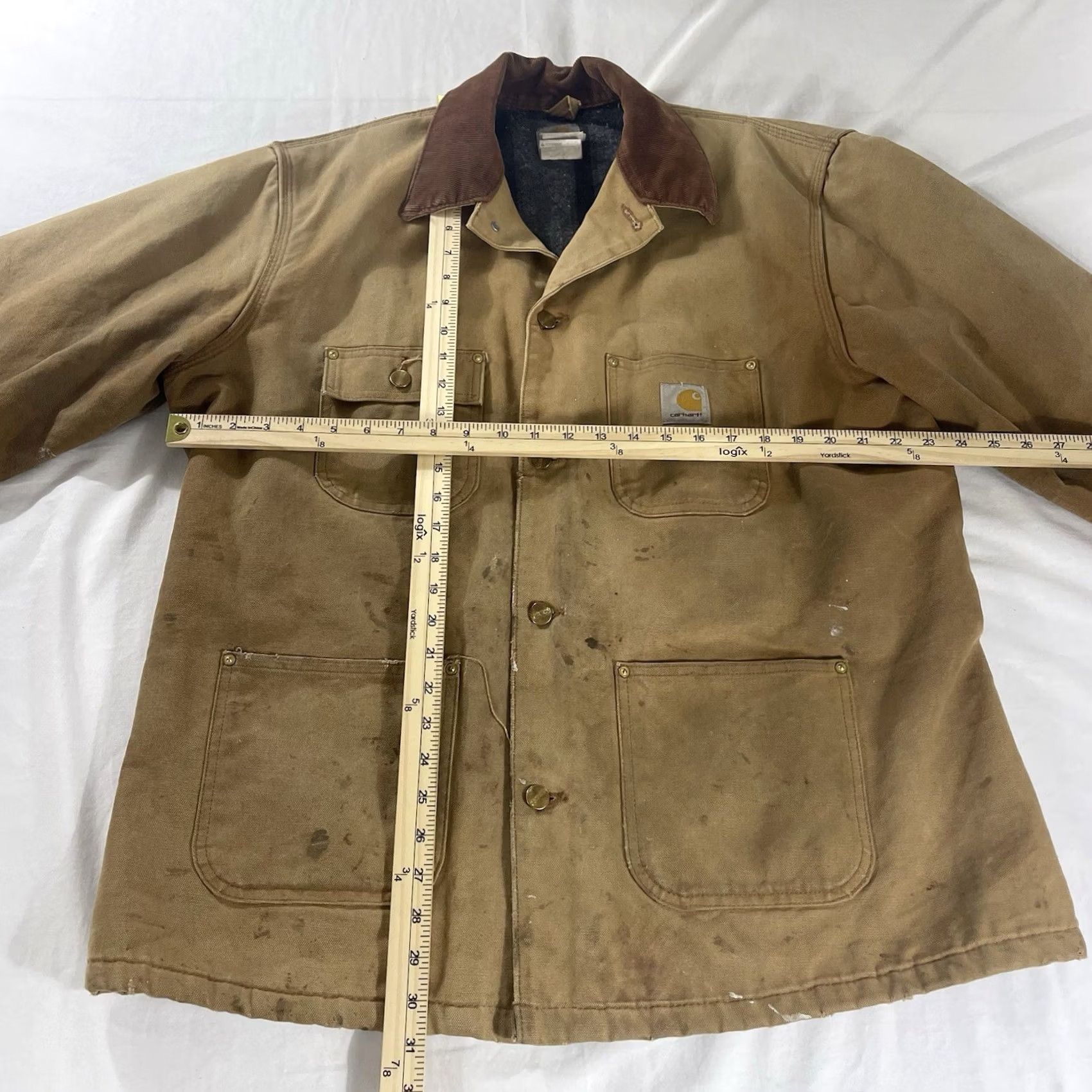 Carhartt Carhartt Mens L Reg Chore Jacket Distressed Duck Canvas Blanket Lined C001 BRN Size US L / EU 52-54 / 3 - 3 Thumbnail