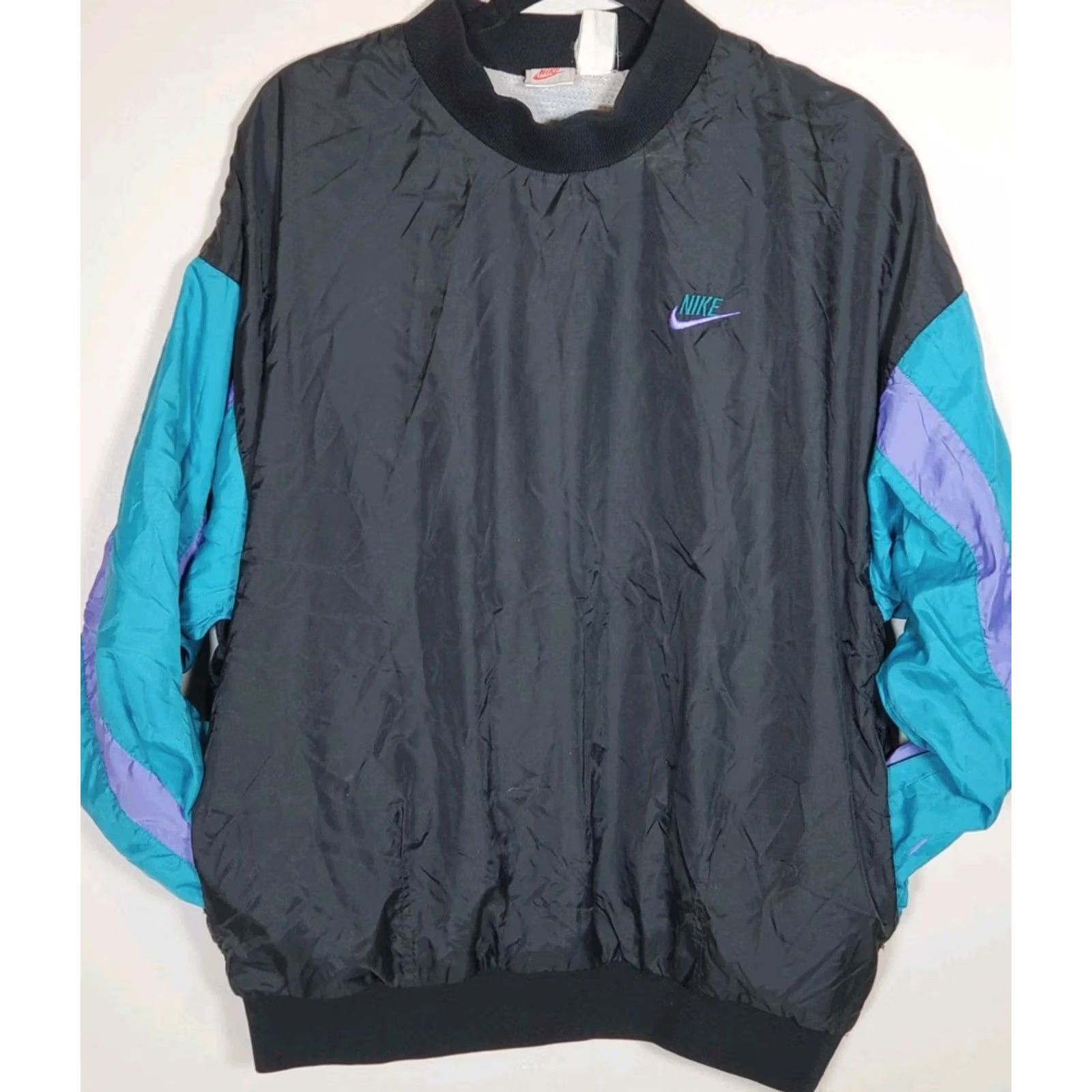 Nike VINTAGE Nike Windbreaker L Black VTG 1990s Pullover Teal Purple Embroidered Lined Adult Size US L / EU 52-54 / 3 - 3 Thumbnail