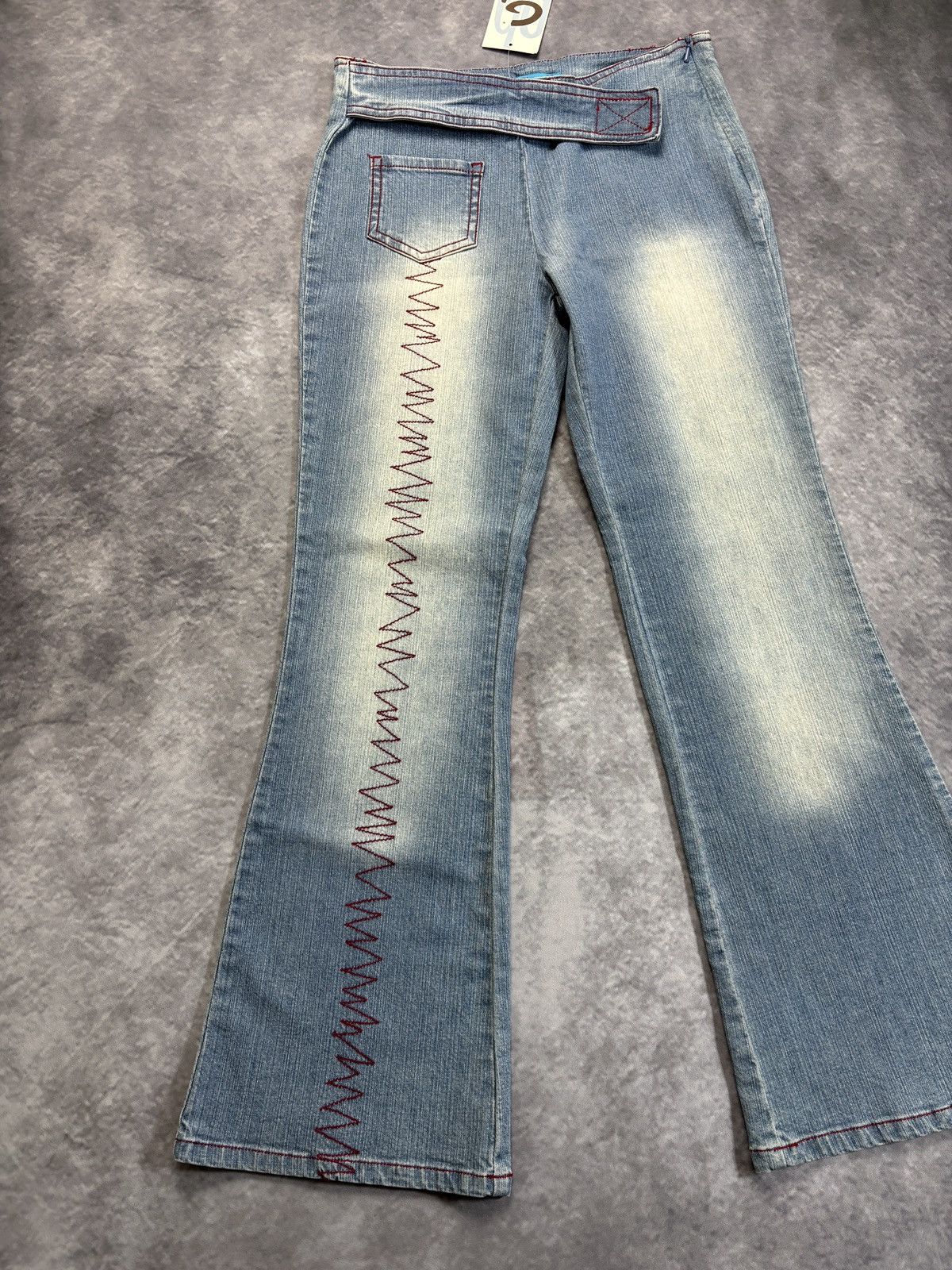 Jean × Other × Vintage NOS 2000s Jeans Belted Contrast Stitch France Y2K Low Waist Size 26" / US 2 / IT 38 - 9 Thumbnail