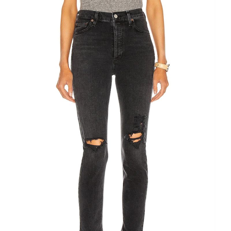 image of Agolde Nico High-Rise Black Skinny Cropped Jeans | Size 26, Women's