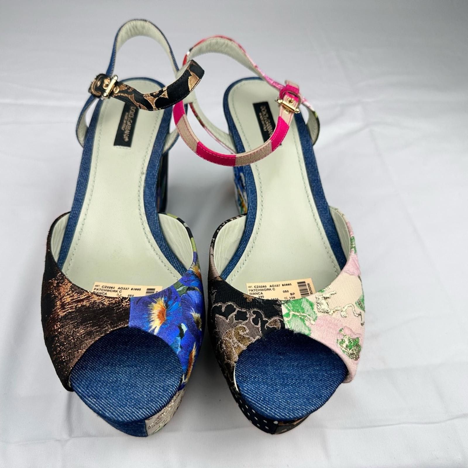 Dolce & Gabbana Multicolor Patchwork Platform Wedge Denim Sandals EU 39 New Size US 9 / IT 39 - 1 Thumbnail