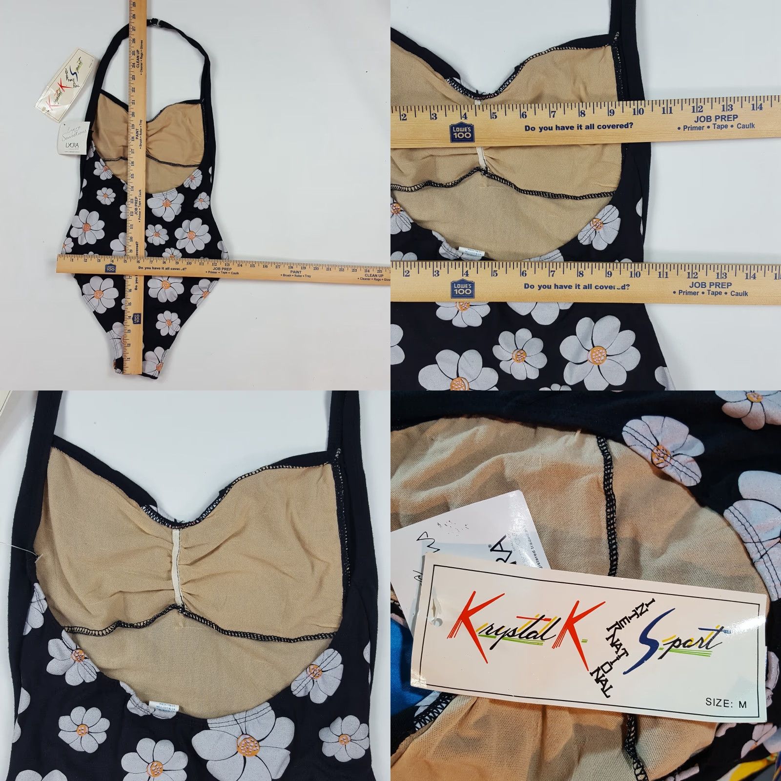 Sunflower VINTAGE Krystal K International Sunflower Halter One Piece Bikini Women M Black Floral 80s Beach Retro Hippie Flower Top Size M / US 6-8 / IT 42-44 - 8 Thumbnail