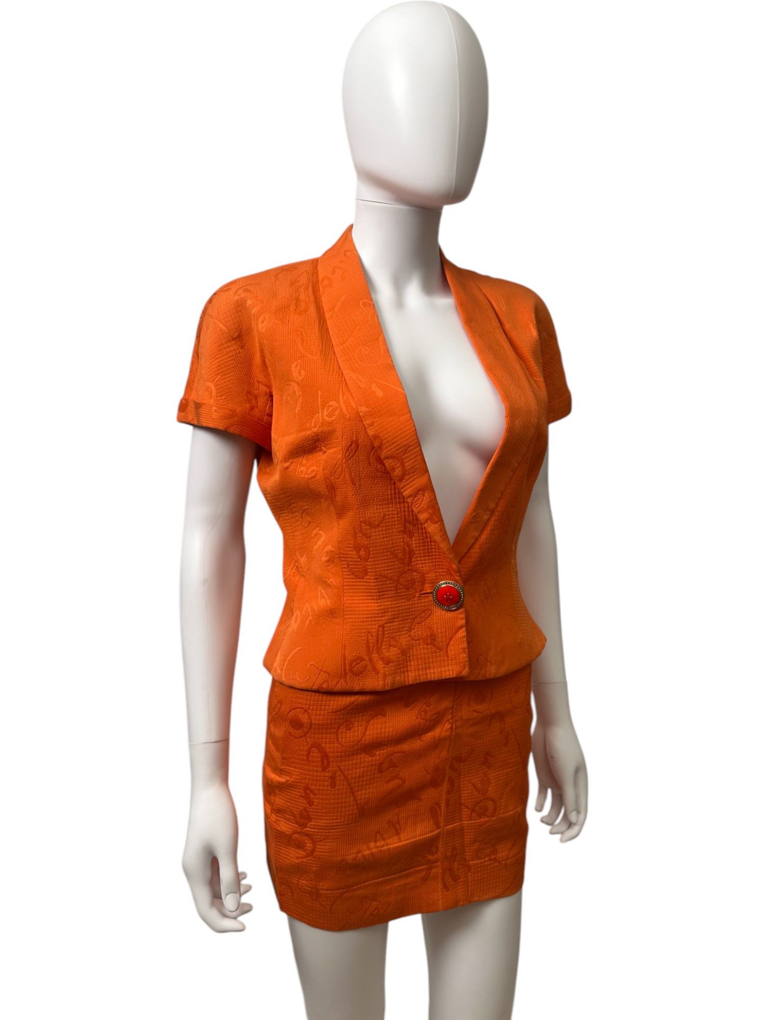 Versace S/S 1991 Orange Letter Pattern Tailleur Size S / US 4 / IT 40 - 5 Thumbnail