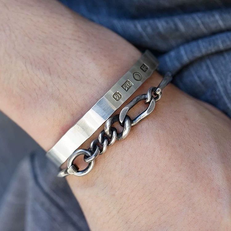 Werkstatt Munchen Werkstatt Munchen Flat Hammered S & L Logo Bracelet Size ONE SIZE - 6 Thumbnail