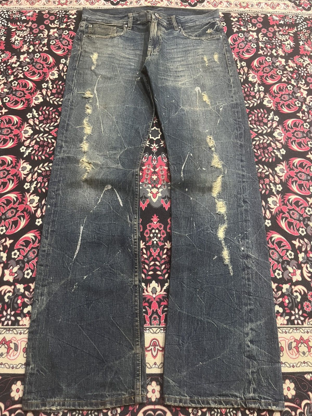 Tornado Mart Vintage Japanese Agate Distress Paint Splattered Flare Jeans Size US 34 / EU 50 - 1 Thumbnail