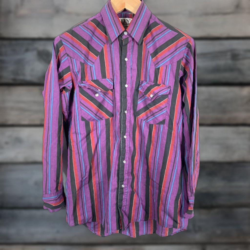 Vintage VINTAGE Ely Cattleman Shirt Mens M Purple Stripe Western Style Snap Button Cowboy Grunge 80s Retro Hipster Size US M / EU 48-50 / 2 - 1 Thumbnail