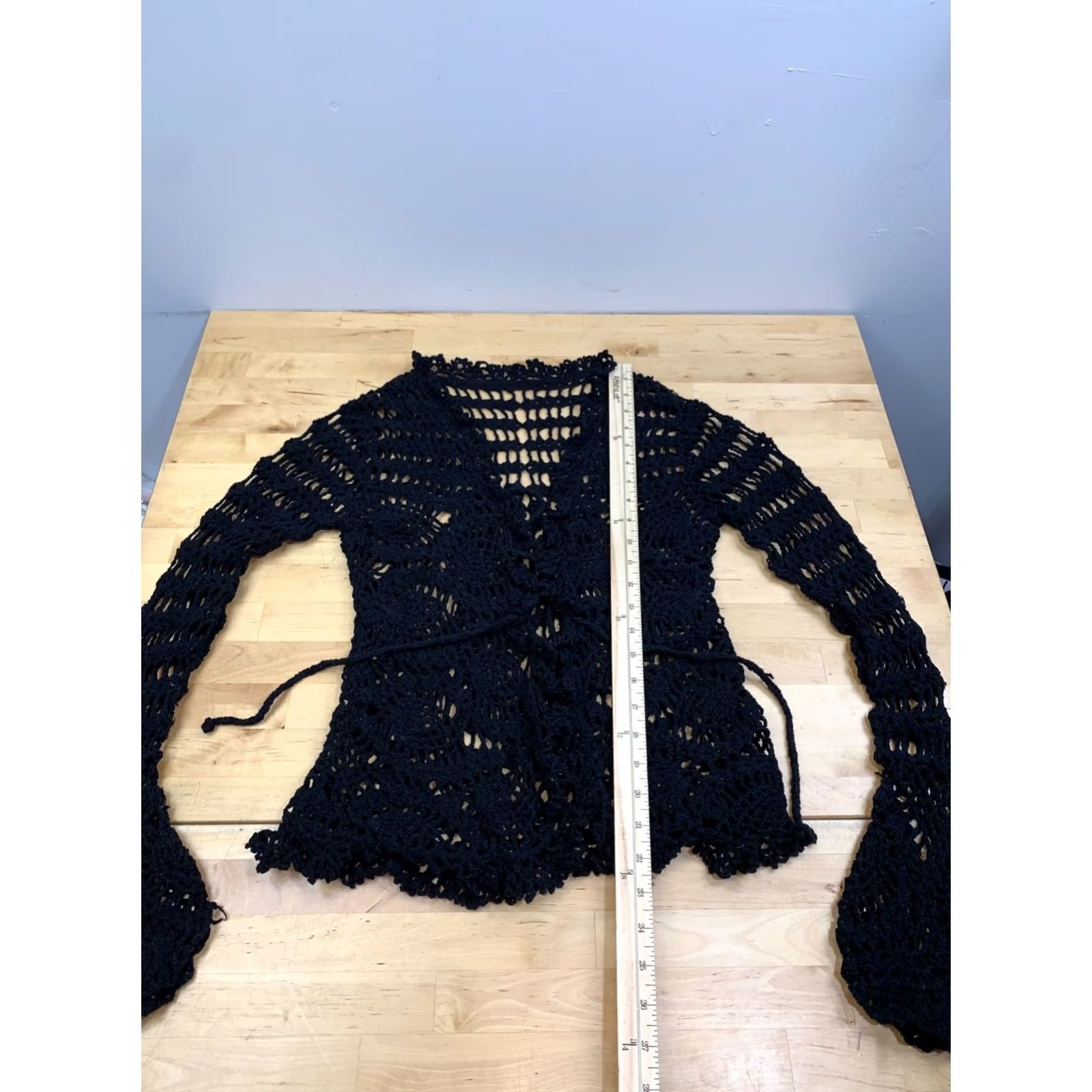 Vintage Black crochet Cardigan Top Women S/M Open Knit Boho Festival Lacey Size S / US 4 / IT 40 - 3 Thumbnail