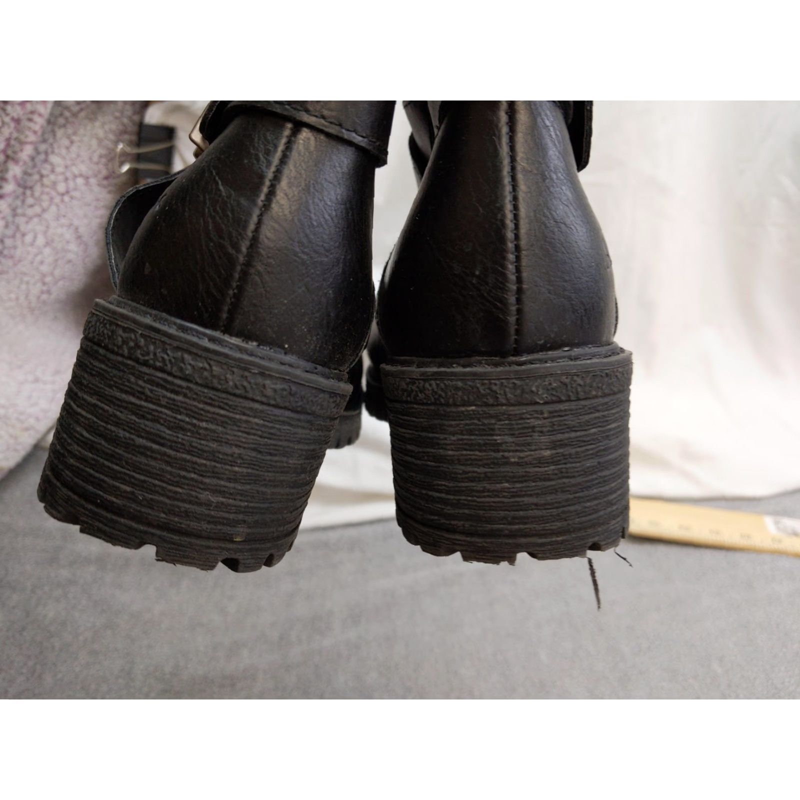 Vintage B.o.c Boots Womens 6 Black Knee High Zip Buckle Lug Sole Riding Moto Block Heel Mid-Calf Zipper Size US 6 / IT 36 - 7 Thumbnail