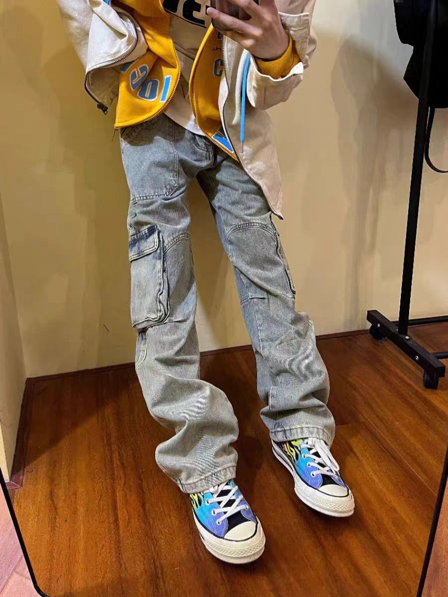 Japanese Brand × Jean Heavy wash wide-leg jeans with large pockets Size US 32 / EU 48 - 2 Thumbnail