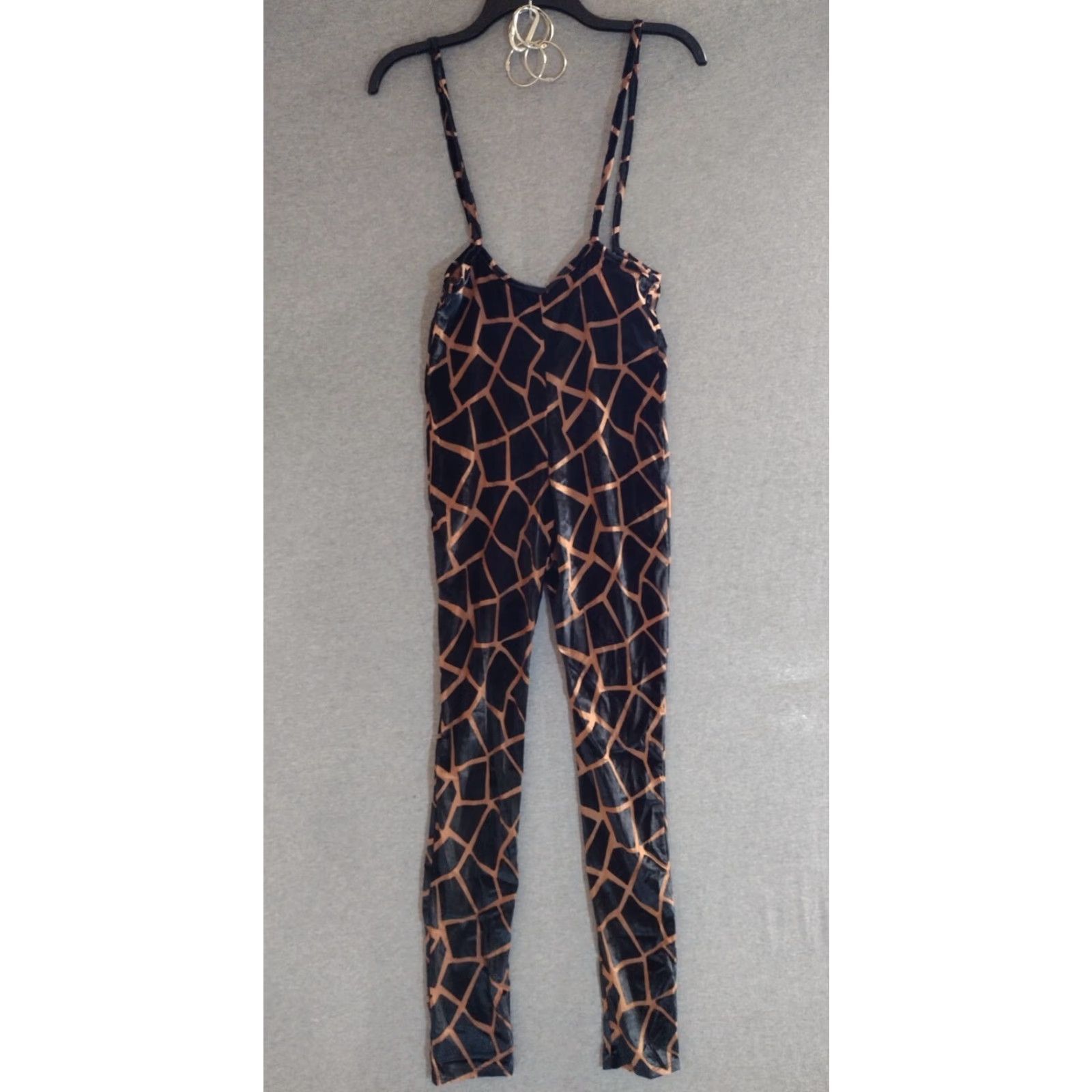 Velvet MAGIA Women's Catsuit Velvet Semi Sheer Jumpsuit Halter Spaghetti Straps Slim Fit Black/Gold One-Piece S - Velvet Bodysuit Size S / US 4 / IT 40 - 2 Thumbnail