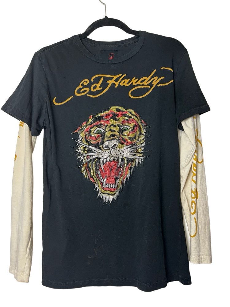 Ed Hardy Vintage Ed Hardy by Christian Audigier Rhinestone Tiger Face Size US S / EU 44-46 / 1 - 1 Thumbnail