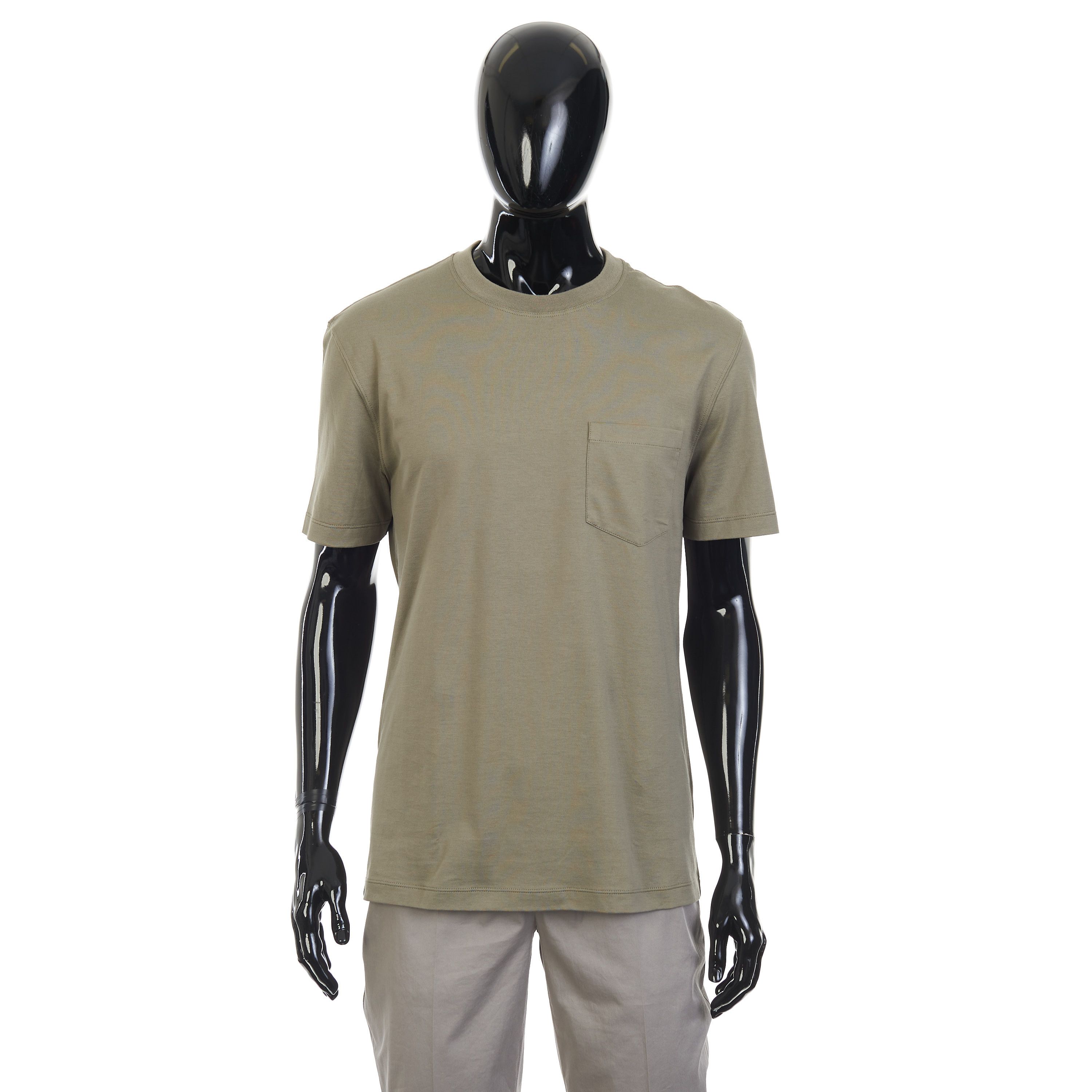 Brunello Cucinelli Khaki Cotton Jersey Crew neck Tshirt With Chestpocket Size US L / EU 52-54 / 3 - 1 Thumbnail