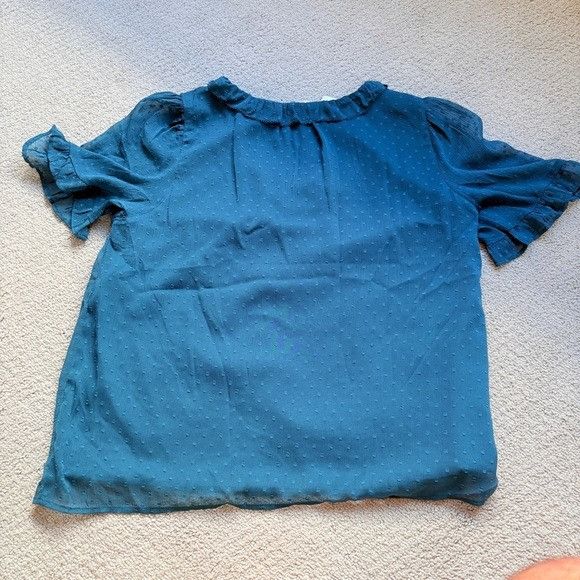Loft ANN TAYLOR LOFT Blue Ruffle Sleeveless Blouse Career Clip Do Size M / US 6-8 / IT 42-44 - 8 Thumbnail