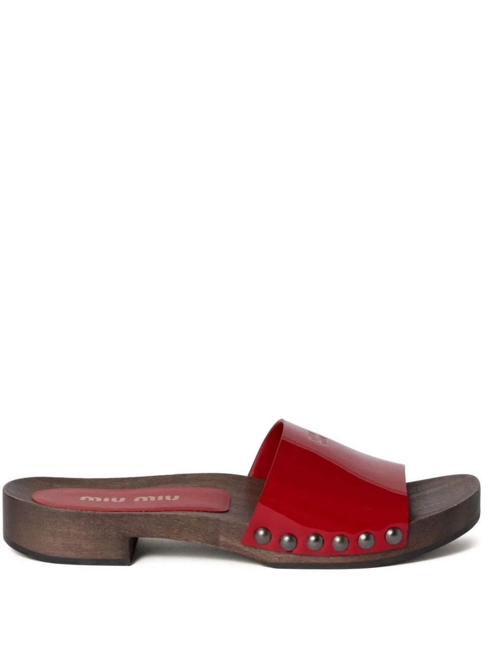 Miu Miu o1B3y1r0526 Leather Slides in Red Size US 7 / IT 37 - 1 Thumbnail