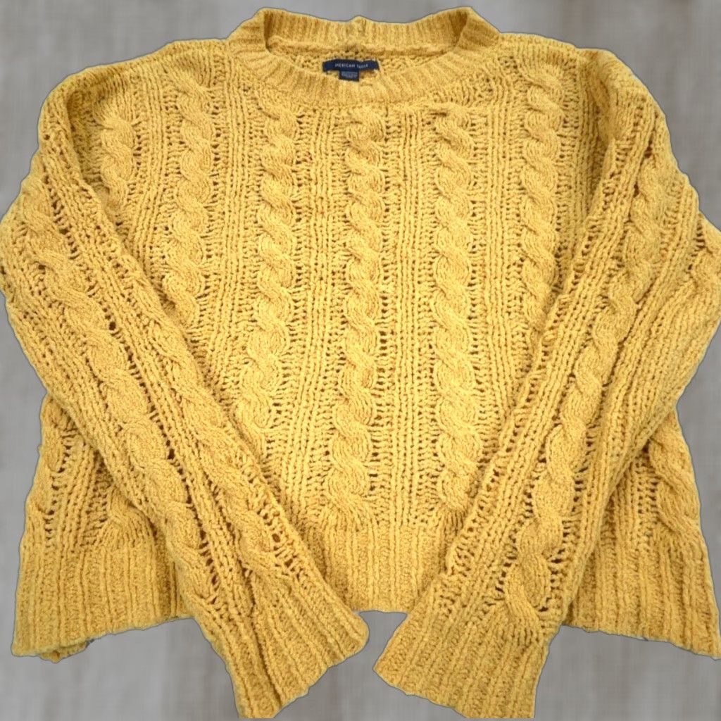 American Eagle Outfitters American Eagle Outfitters Sweater Women XS Yellow Chunky Cable Knit Crew Neck Pullover Casual Workwear Knit All Seasons Regular Small Business) Size XS / US 0-2 / IT 36-38 - 1 Thumbnail