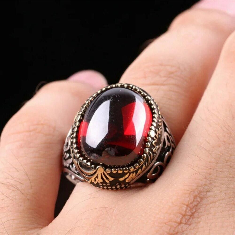 Designer Men's Vintage Turkish Crown Red Two Tone Ring - Size 11 Size ONE SIZE - 4 Thumbnail