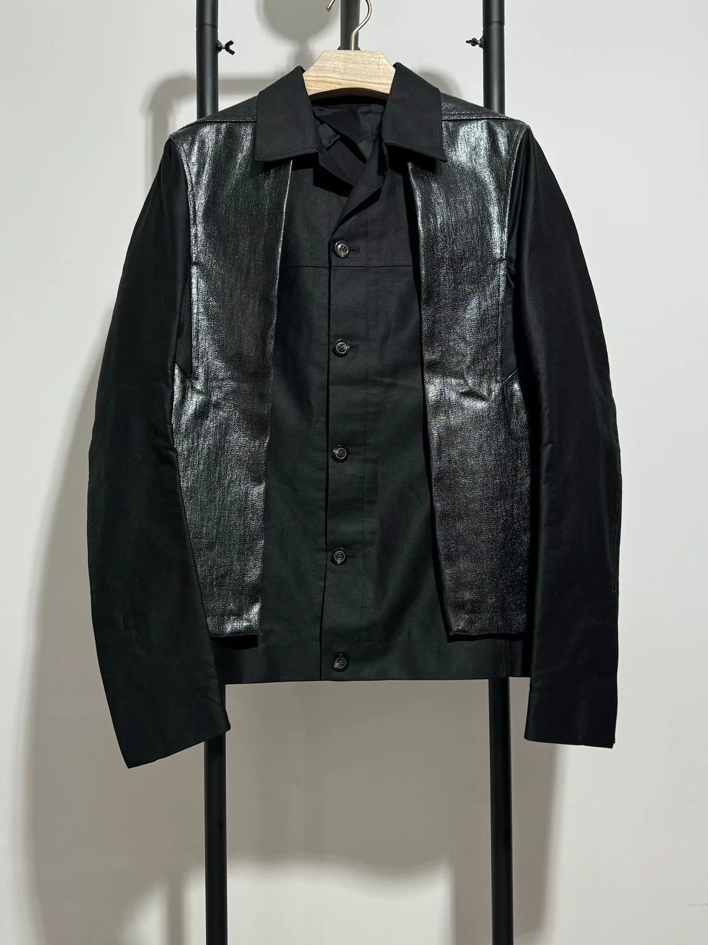 rick owens jacket with leather panels