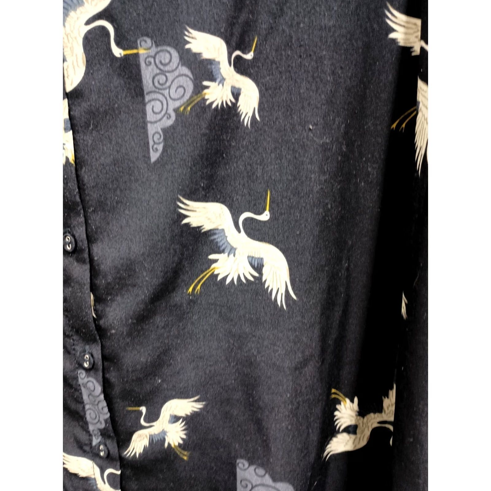 Vintage T Tahari Blouse Navy Crane Print Long Sleeve Size 3X Office Carrier Top Womens Size XXL / US 16-18 / IT 52-54 - 3 Thumbnail