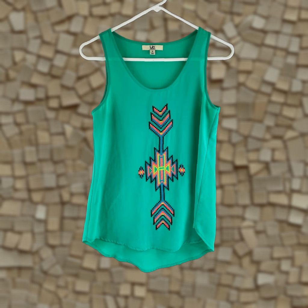 MISA Los Angeles Ya Los Angeles Tank Top Women's S Green Embroidered Aztec Sleeveless Size S / US 4 / IT 40 - 1 Thumbnail