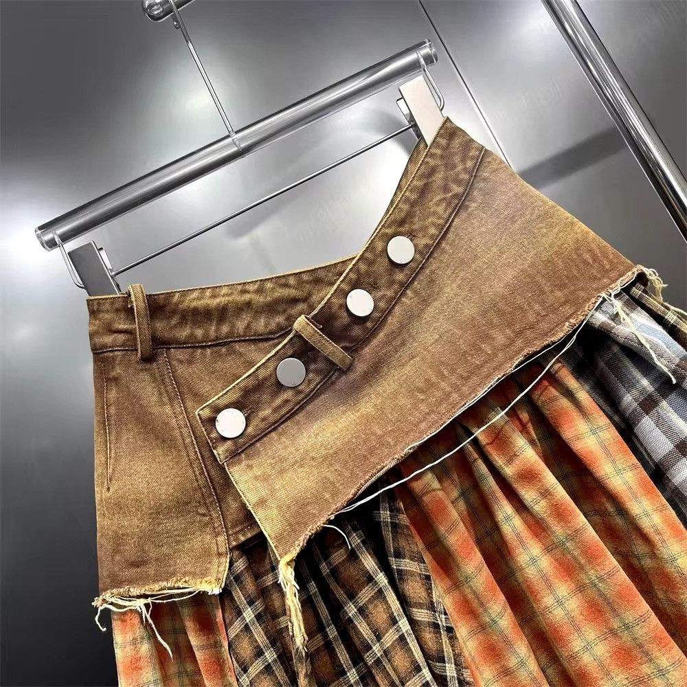 Other Vintage Retro Patchwork Asymmetrical Plaid Mini Skirt Size 28" / US 6 / IT 42 - 5 Thumbnail