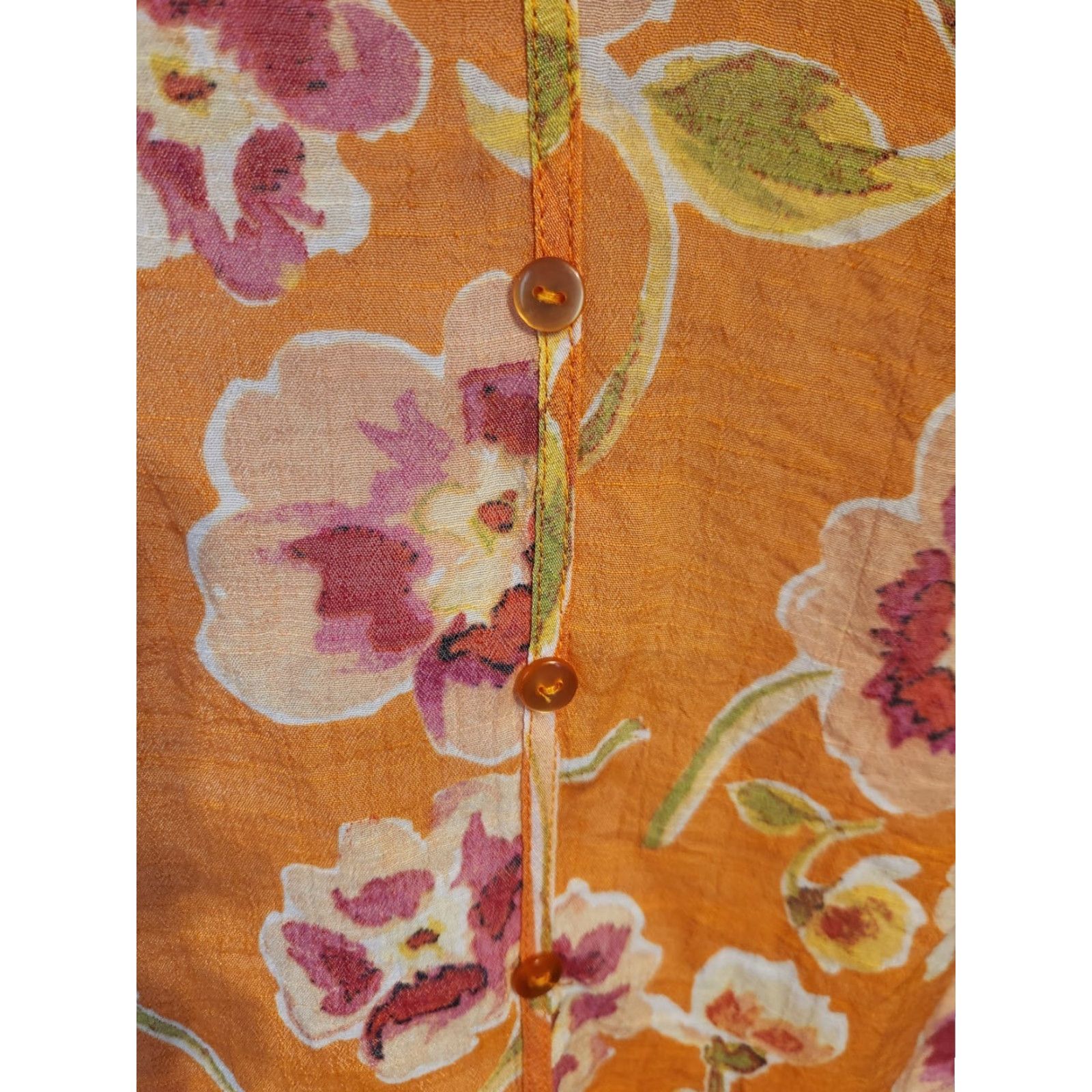 Vintage Mlle Gabrielle Orange Floral Top Blouse 3/4 Sleeve Button Front V-Neck XL Womens Boho Hippie Casual Workwear Size XL / US 12-14 / IT 48-50 - 2 Thumbnail
