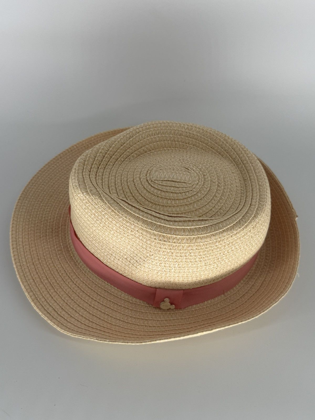 Disney Adult Walt Disney Parks Straw Fedora Hat Pink Ribbon Mickey Size ONE SIZE - 1 Thumbnail