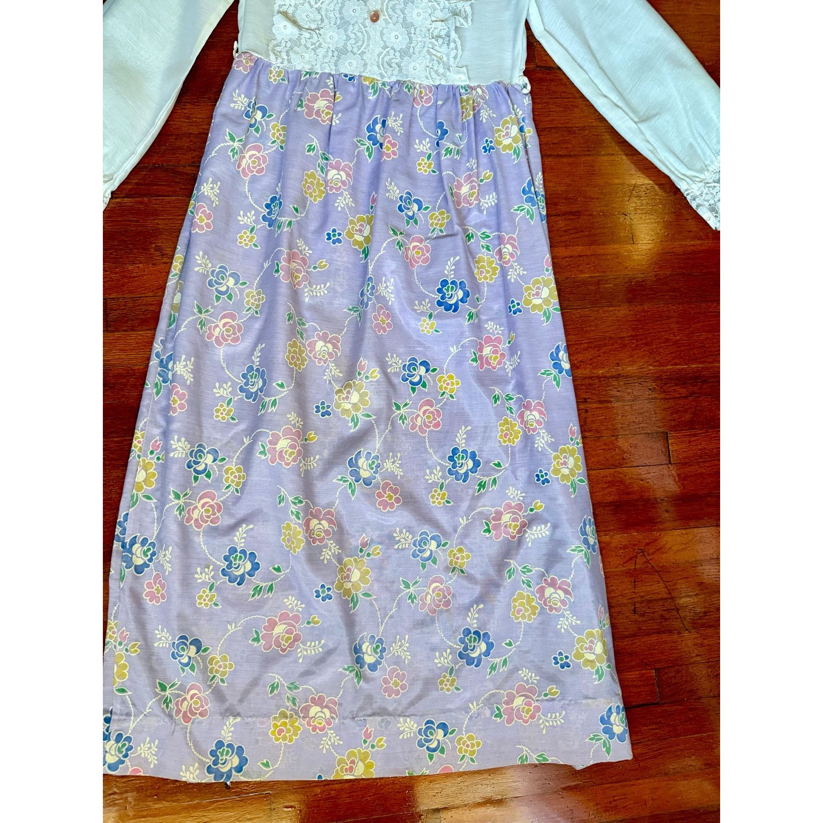 Vintage 50s Handmade White Lavender Lace Floral Prairie Dress XXS Size XS / US 0-2 / IT 36-38 - 3 Thumbnail