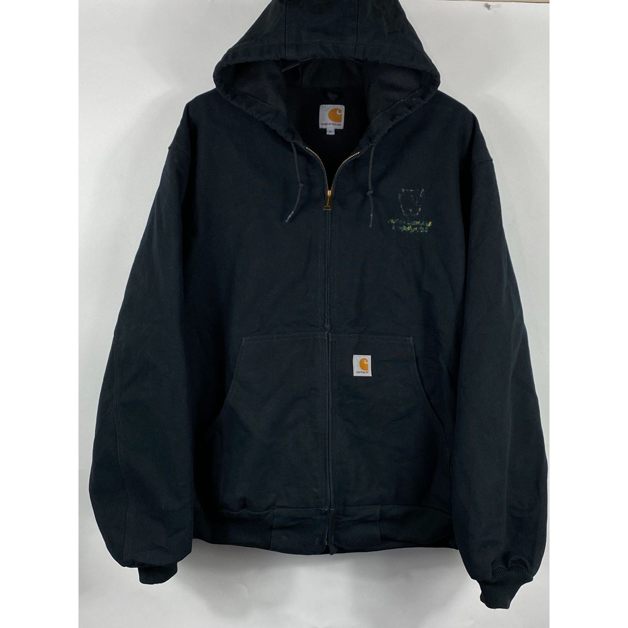 image of Vntg Carhartt J131-Blk Thermal Lined Full Zip Hooded Jacket in Black, Men's (Size XL)