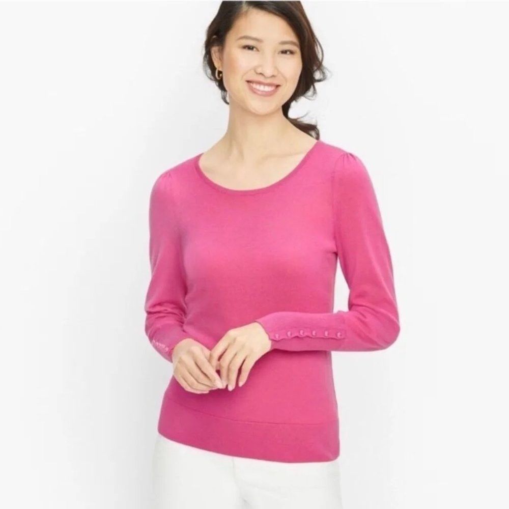 Talbots NWT New Talbots Merino Wool Puff Button Sleeve Pink Sweater Size M / US 6-8 / IT 42-44 - 1 Thumbnail