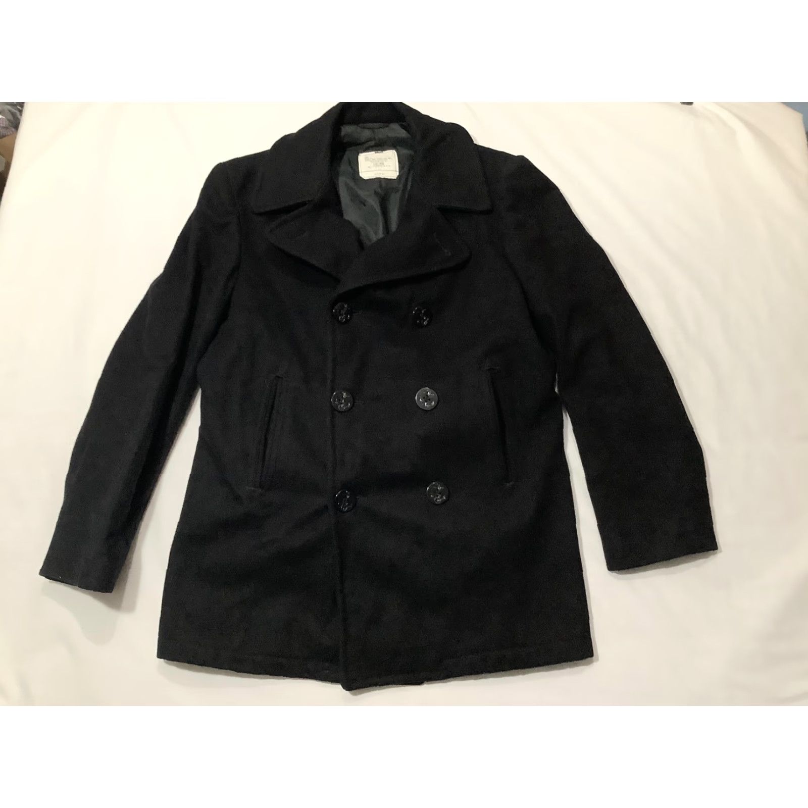 Doublet VINTAGE US Navy Pea Coat Mens 40R Black Wool Anchor Buttons Double Breasted 80s Size US XXS / EU 40 - 2 Thumbnail