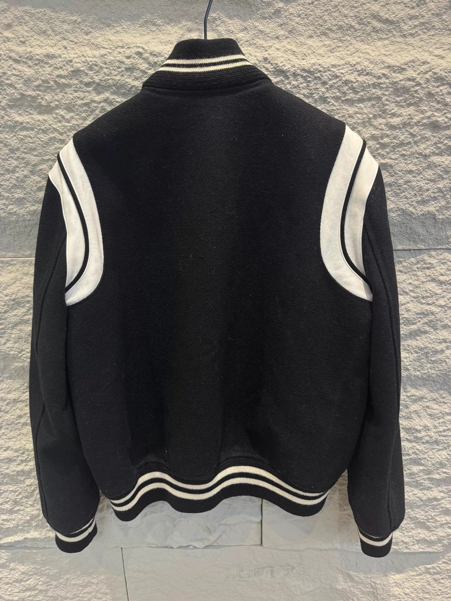 Saint Laurent Paris SL Black & White Leather-Wool Base Jkt 50 IT Unisex Size US M / EU 48-50 / 2 - 2 Thumbnail