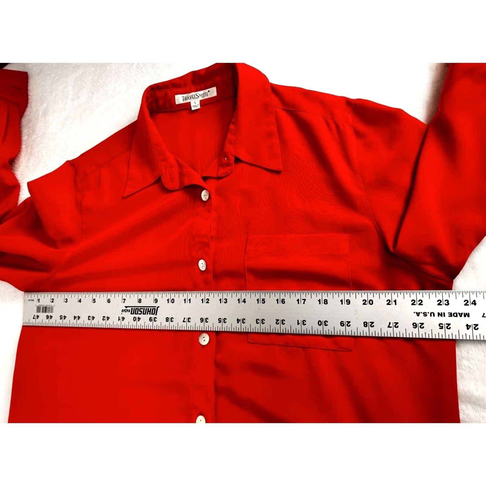 Vintage TravelSmith Womens Red Button-Down Long Sleeve Shirt Tunic Top with Pocket Large Size L / US 10 / IT 46 - 6 Thumbnail